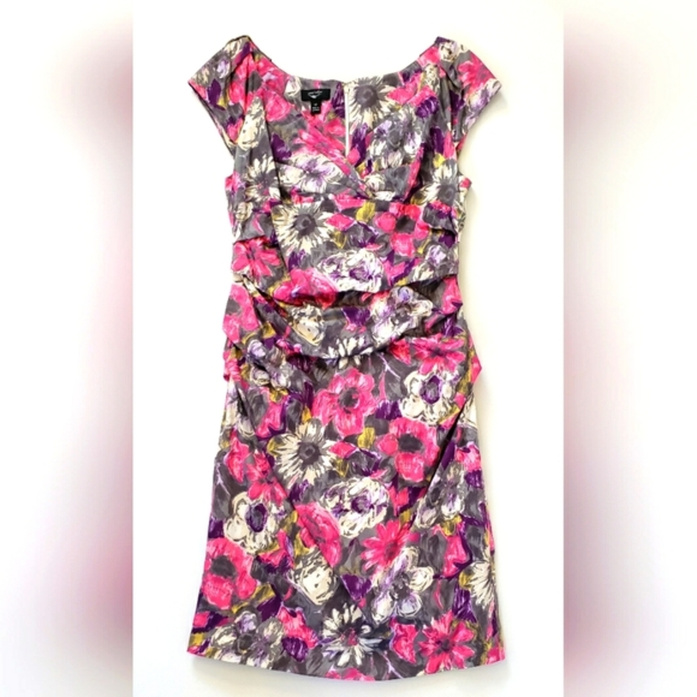 Suzi Chin Floral Print Ruched Sheath Dress - Picture 1 of 9
